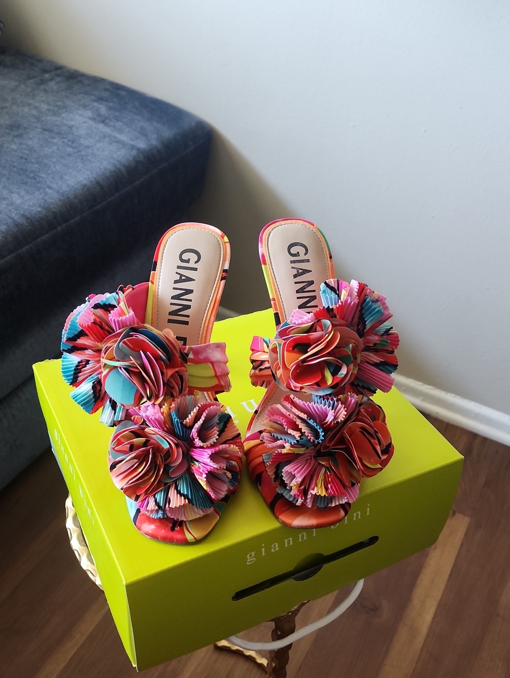 Gianni Bini Pink Multi Floral Embellished Slide Heels - Picture 9 of 9